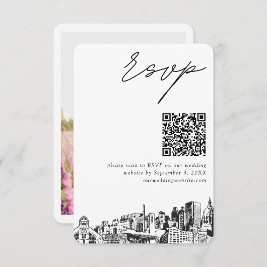 Atlanta Wedding RSVP QR Code Small Enclosure Card エンクロージャーカード (正面/裏面)