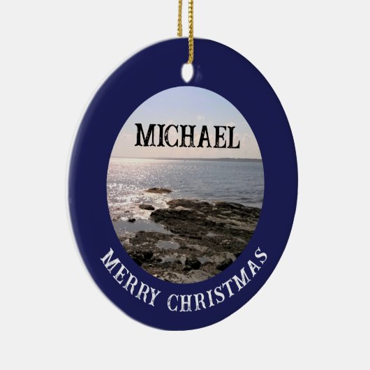 Atlantic海の写真Navy Blueに名前を追加 セラミックオーナメント (右)