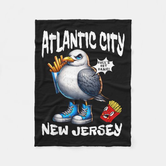 Atlantic City New Jersey Seagull French Fries Funn フリースブランケット (正面)