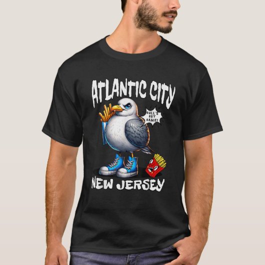 Atlantic City New Jersey Seagull French Fries Funn Tシャツ (正面)