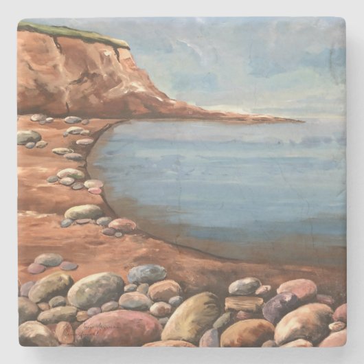 Atlantic Sea Coast Hand Painted ストーンコースター (正面)
