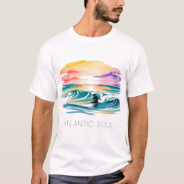 ATLANTIC SOUL サーファーの夕焼け ウォーターカラー 海の波 Tシャツ