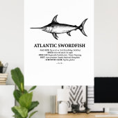 Atlantic Swordfish Scientific Illustration  ポスター (ホームオフィス)