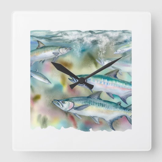 Atlantic Tarpons 030624AREF122 - Watercolor スクエア壁時計 (正面)