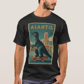 Atlantis” Art Deco Dino on Skateboard Tシャツ (正面)