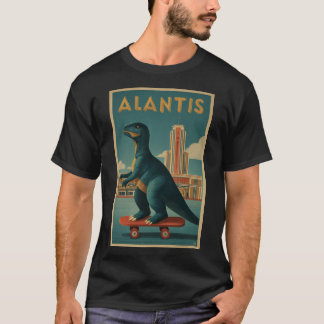 Atlantis” Art Deco Dino on Skateboard Tシャツ