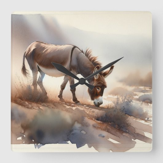 Atlas Donkey AREF409 - Watercolor スクエア壁時計 (正面)