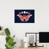 Atlas Moth Celestial Moon Phase | Boho Lunar Art ポスター (ホームオフィス)