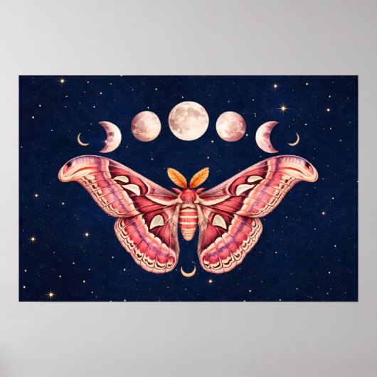 Atlas Moth Celestial Moon Phase | Boho Lunar Art ポスター (正面)