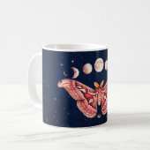 Atlas Moth Night Sky Cosmos Moon Phase | Boho Art コーヒーマグカップ (正面左)
