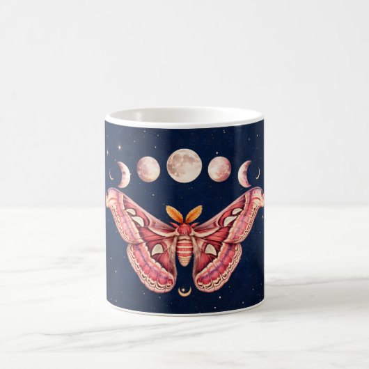 Atlas Moth Night Sky Cosmos Moon Phase | Boho Art コーヒーマグカップ (中央)