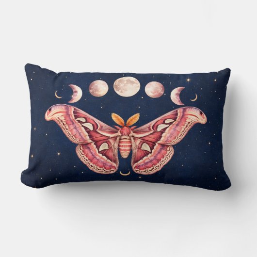 Atlas Moth Night Sky Cosmos Moon Phase | Boho Art ランバークッション (正面)