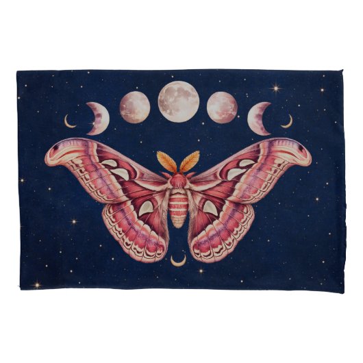 Atlas Moth Night Sky Cosmos Moon Phase | Boho Art 枕カバー (正面)