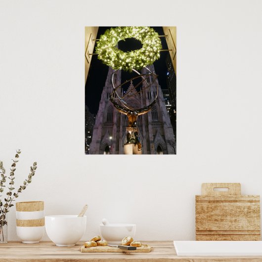 Atlas & St. Patrick's Cathedral – クリスマスポスター ポスター (キッチン)