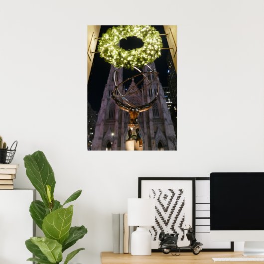 Atlas & St. Patrick's Cathedral – クリスマスポスター ポスター (ホームオフィス)