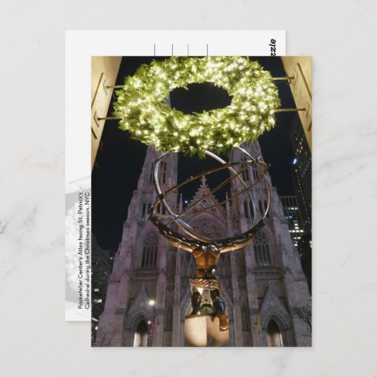 Atlas & St. Patrick's Cathedral, Christmas, NYC - ポストカード (正面/裏面)