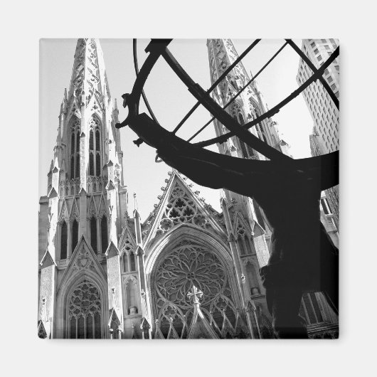 Atlas & St. Patrick's Cathedral: NYCマグネット マグネット (正面)