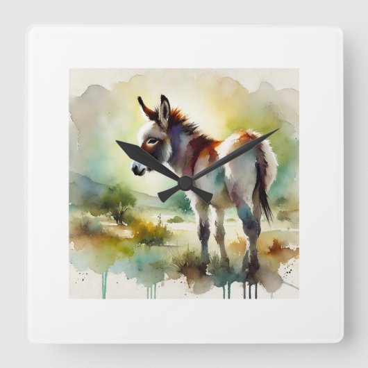 Atlas Wild Donkey 100924AREF121 - Watercolor スクエア壁時計 (正面)