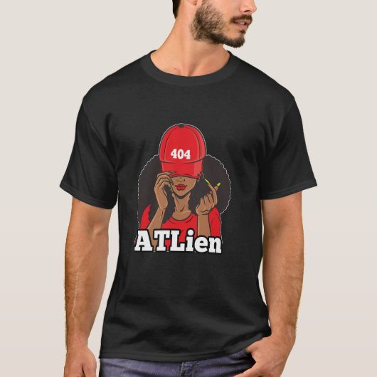 ATLien 404 アトランタ ATL 市外局番 黒人女性 アフロ Tシャツ (正面)