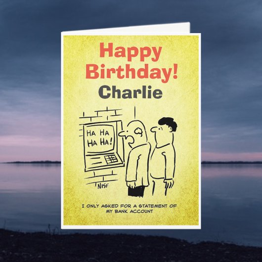 ATM現金自動預け払い機が客を笑う。銀行テーマ カード