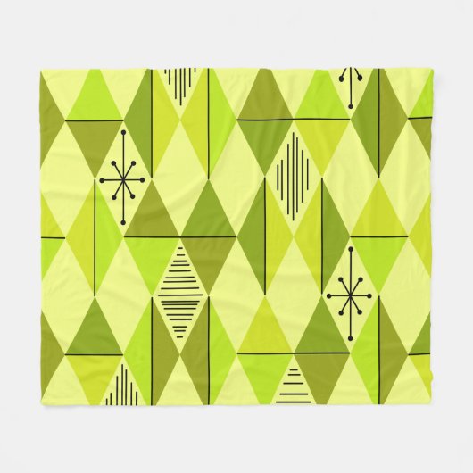Atomic Age Art Diamonds Chartreuse フリースブランケット (正面(横))