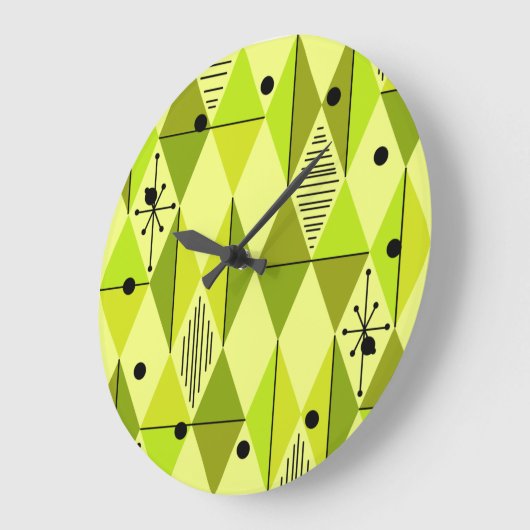 Atomic Age Art Diamonds Chartreuse ラージ壁時計 (傾斜)