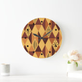 Atomic Age Art Diamonds Ochre Maroon ラージ壁時計 (ホーム)