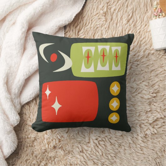 Atomic Age MCMパターン(黒、赤、緑) クッション (ブランケット)