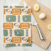 Atomic Age MCM Pattern in Green, Orange, Cream キッチンタオル (四つ折り)
