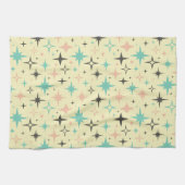 Atomic Age Stars on Yellow Mid Century キッチンタオル (横)