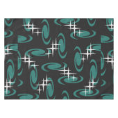 Atomic Age Swirls Stars Pattern Black Teal テーブルクロス (正面(横))