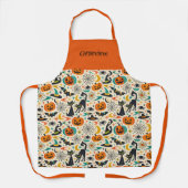 Atomic Black Cat Halloween Name エプロン (正面)