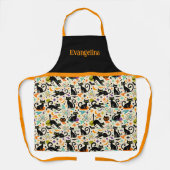 Atomic Black Cats Halloween Name エプロン (正面)