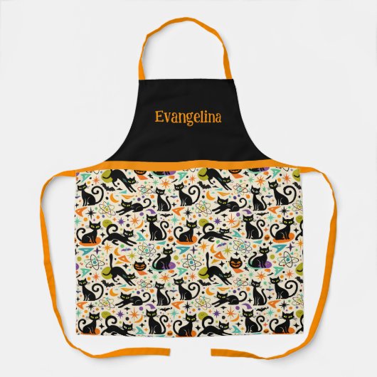 Atomic Black Cats Halloween Name エプロン (正面)