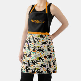 Atomic Black Cats Halloween Name エプロン