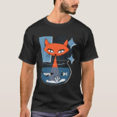 Atomic Cat With Fish Bowl Mid Century Modern Style Tシャツ (正面)