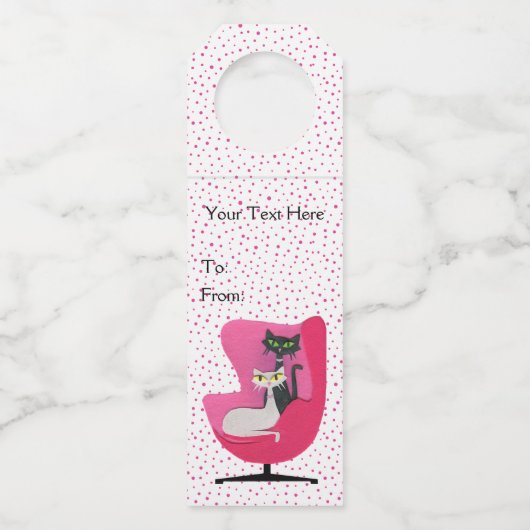 Atomic Cats in Pink Chair Polka Dots on White ボトルネックタグ (正面)