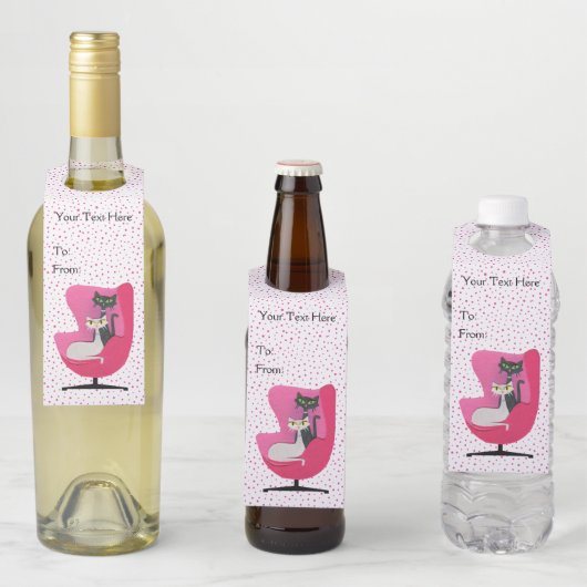 Atomic Cats in Pink Chair Polka Dots on White ボトルネックタグ (インサイチュ)