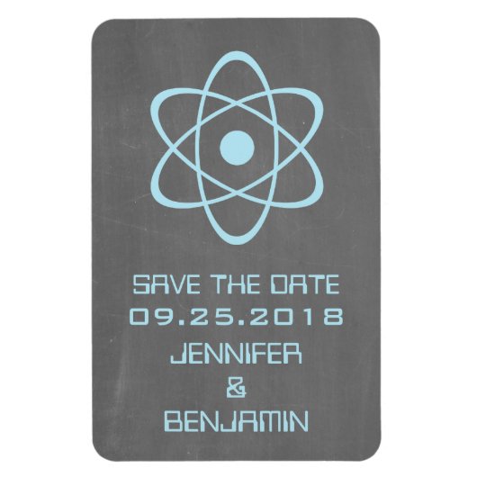 Atomic Chalkboard Save the Date Magnet, Blue マグネット (縦)