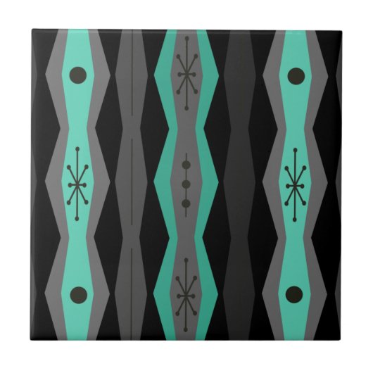 Atomic Era Abstract Columns Black Turquoise タイル (正面)