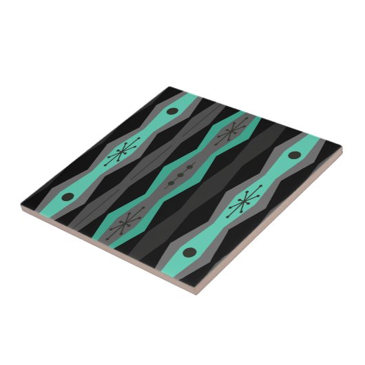Atomic Era Abstract Columns Black Turquoise タイル (側面)