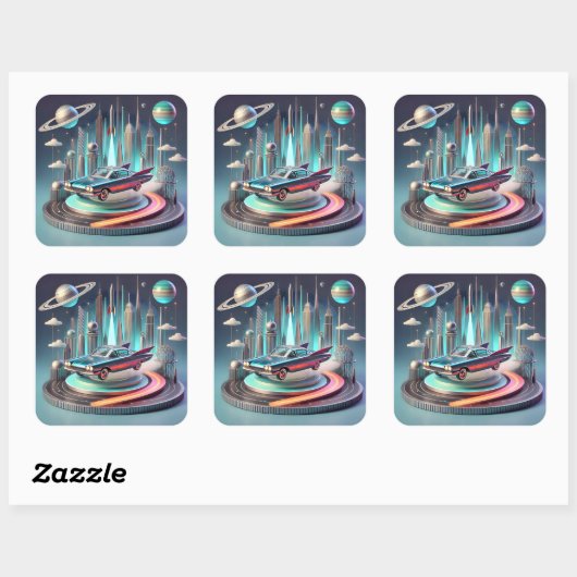 Atomic Futuristic Big Fins Coupe Car スクエアシール (シート)