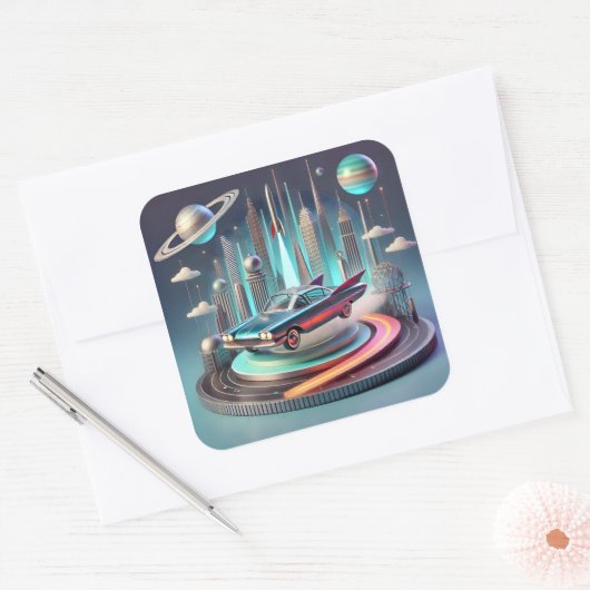 Atomic Futuristic Big Fins Coupe Car スクエアシール (封筒)