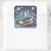 Atomic Futuristic Big Fins Coupe Car スクエアシール (バッグ)