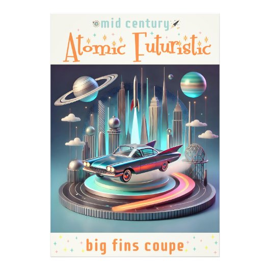 Atomic Futuristic Big Fins Coupe Car フォトプリント (正面)