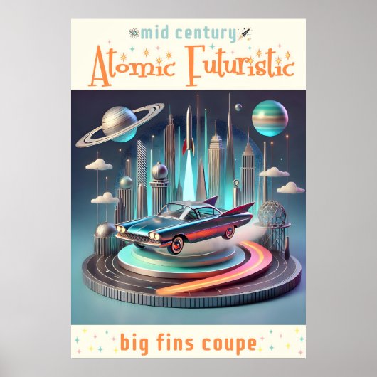 Atomic Futuristic Big Fins Coupe Car ポスター (正面)