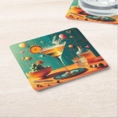 Atomic Futuristic Cosmic Storm Martini スクエアペーパーコースター (アングル)