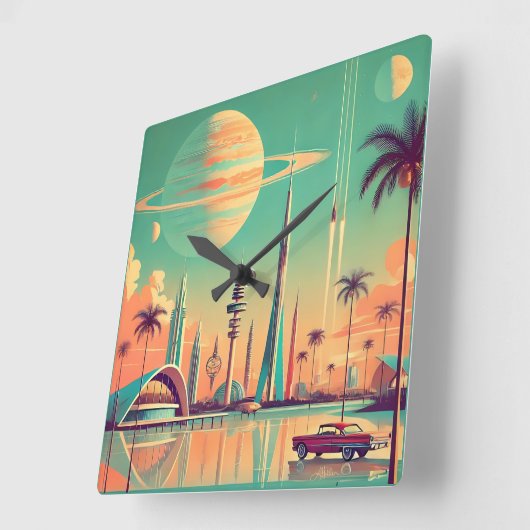 Atomic Futuristic New Florida スクエア壁時計 (傾斜)