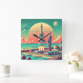Atomic Futuristic New Florida Launch Site スクエア壁時計 (ホーム)