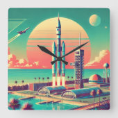Atomic Futuristic New Florida Launch Site スクエア壁時計 (正面)
